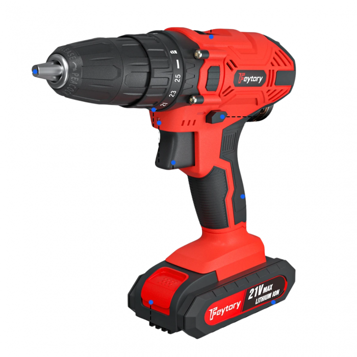 Feytory 21V Cordless Drill 25+1 Torque 2-Speed w/ 2 Batteries & 29PC Kit