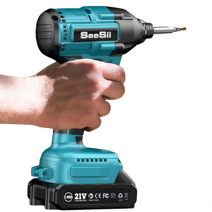 SeeSii 21V Brushless Impact Driver 180Nm 2500RPM w/ 2x2000mAh Batteries & 20PC Bits