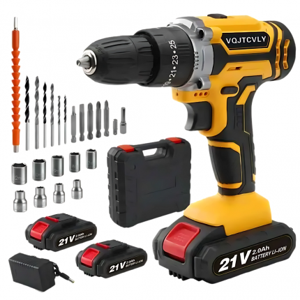 VOITCYN 21V Cordless Drill with 2Ah Battery 40N.m Torque 25+1 Clutch & 23PC Kit