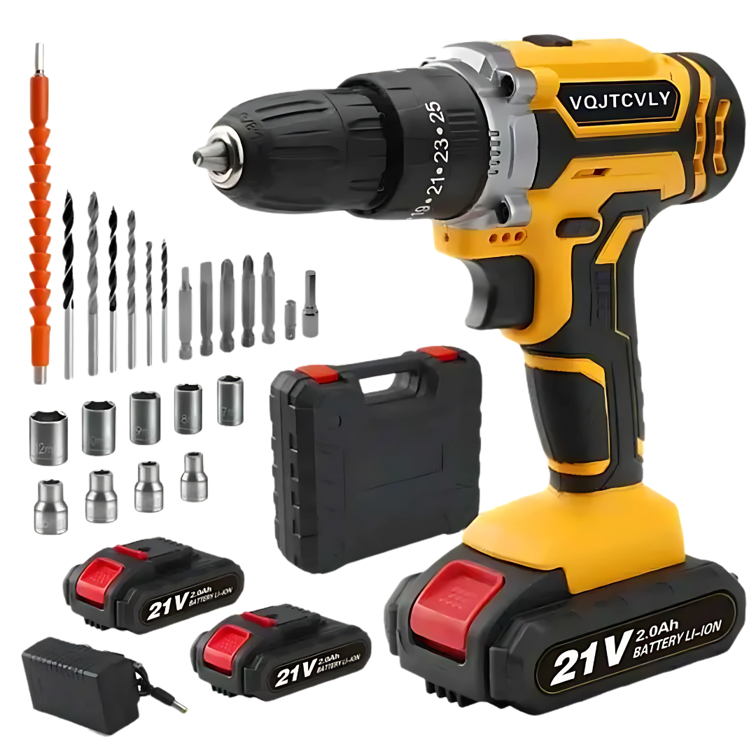 VOITCYN 21V Cordless Drill with 2Ah Battery 40N.m Torque 25+1 Clutch & 23PC Kit