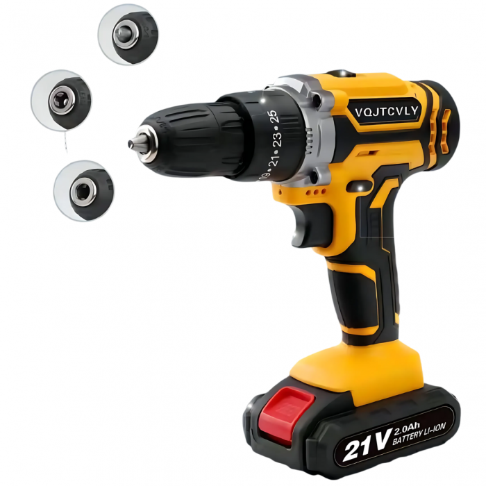 VOITCYN 21V Cordless Drill with 2Ah Battery 40N.m Torque 25+1 Clutch & 23PC Kit