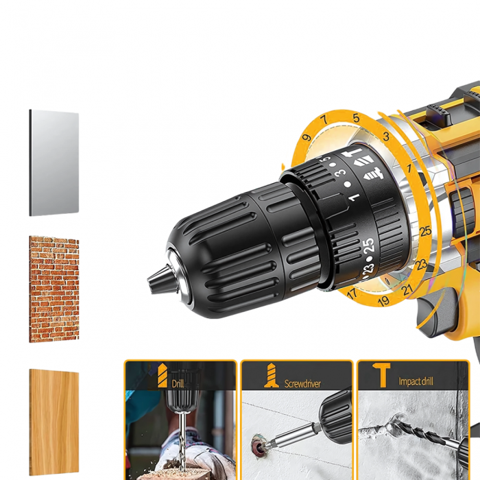 SNJUE 24-in-1 Cordless Drill Set 21V Brushless Motor 25+1 Torque 3/8" Keyless Chuck