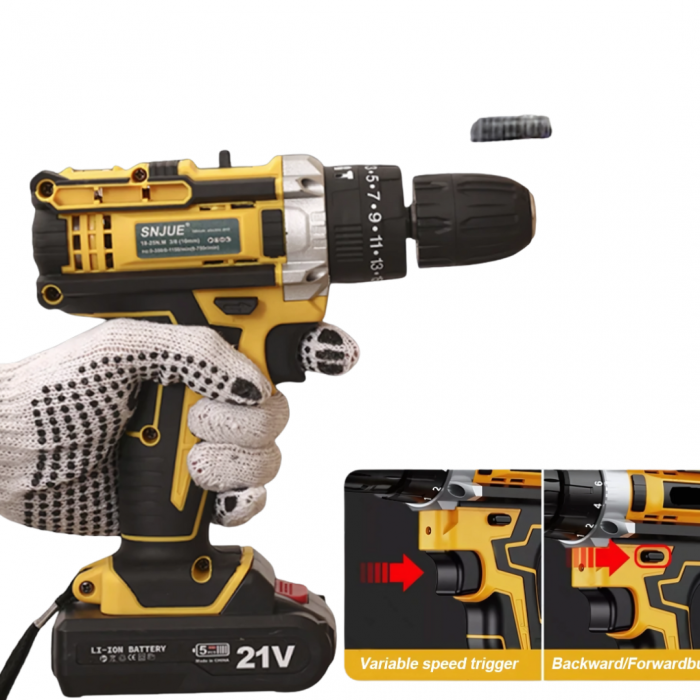SNJUE 24-in-1 Cordless Drill Set 21V Brushless Motor 25+1 Torque 3/8" Keyless Chuck
