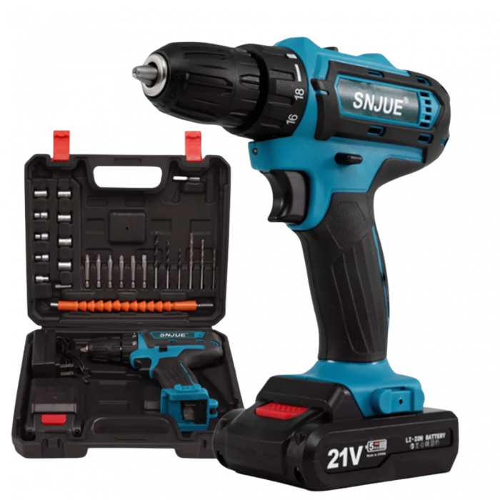 SNJUE 24-in-1 Cordless Drill Set 21V Brushless Motor 25+1 Torque 3/8" Keyless Chuck