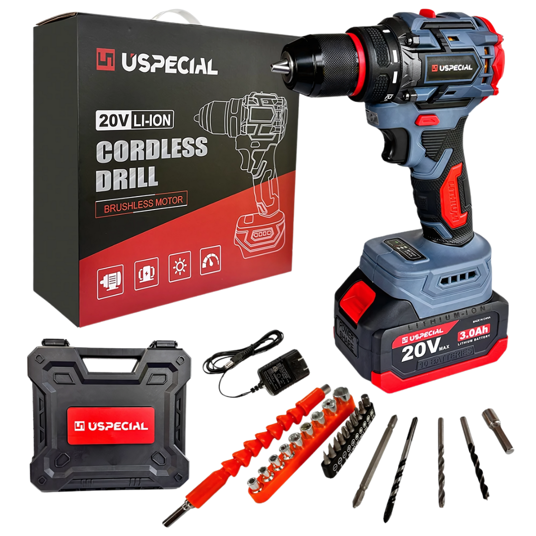 USPECIAL 20V Brushless Cordless Drill with 3.0Ah Battery – Industrial & Home Use