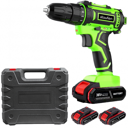 IKOWEN 36V Cordless Drill with Lithium Battery Impact Driver for Wood Metal Concrete
