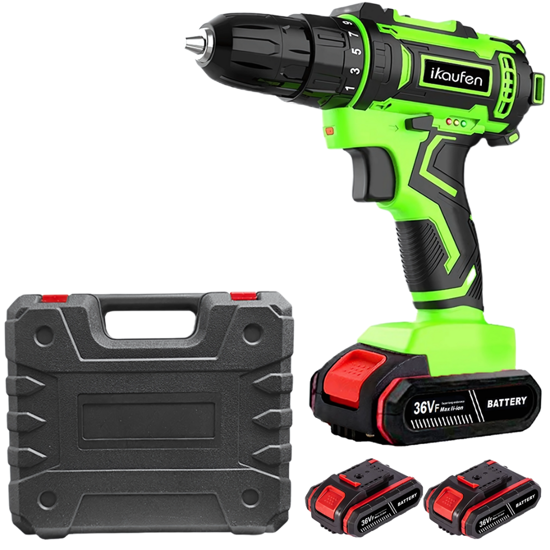 IKOWEN 36V Cordless Drill with Lithium Battery Impact Driver for Wood Metal Concrete