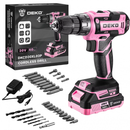 DOKO 20V Pink Cordless Drill Set for Women with 40Nm Torque 2 Speeds & 18+1 Settings