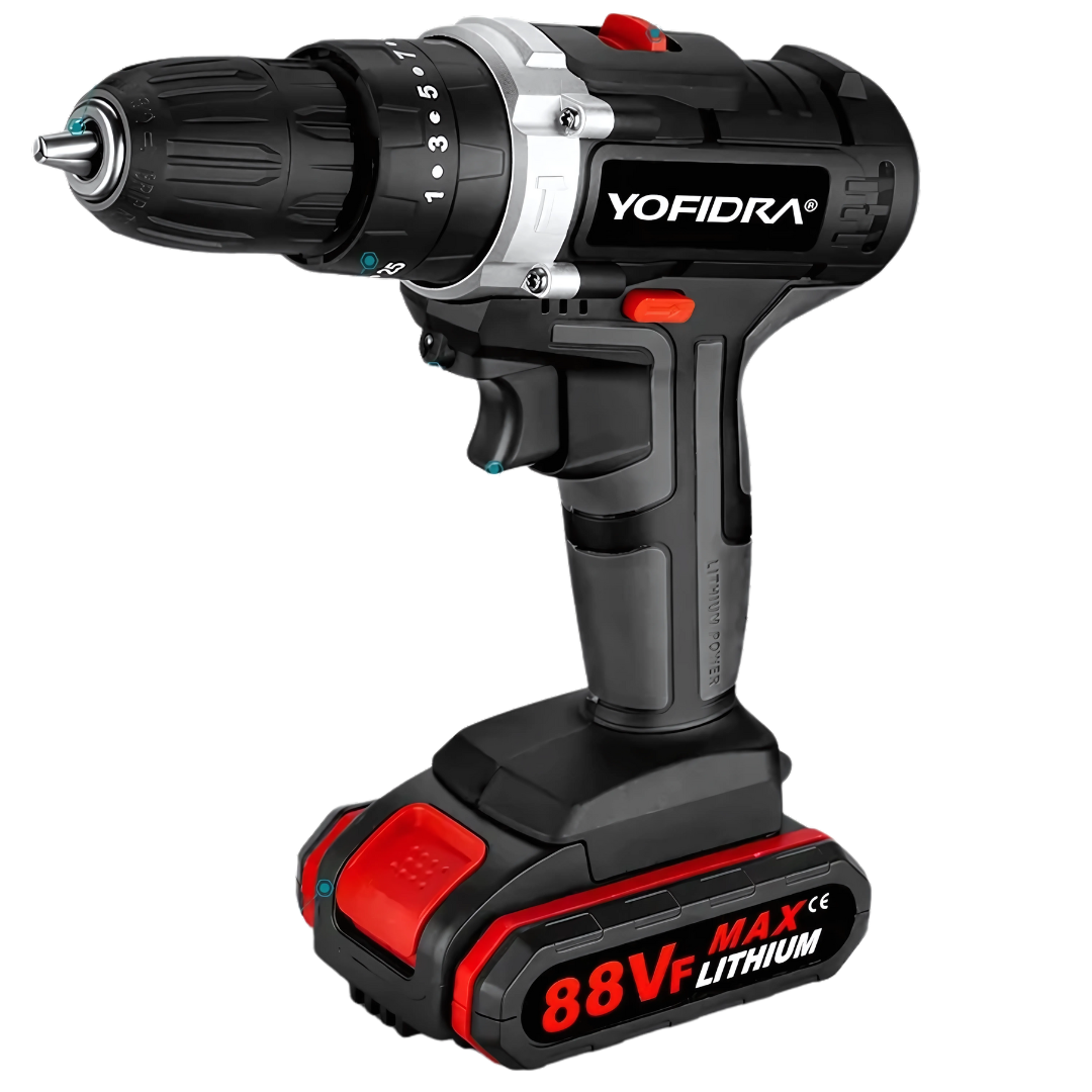 YOFIDRA 21V Cordless Impact Drill 25+3 Torque 1600RPM 3-Mode 10mm Chuck 2 Batteries