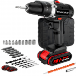 YOFIDRA 21V Cordless Impact Drill 25+3 Torque 1600RPM 3-Mode 10mm Chuck 2 Batteries