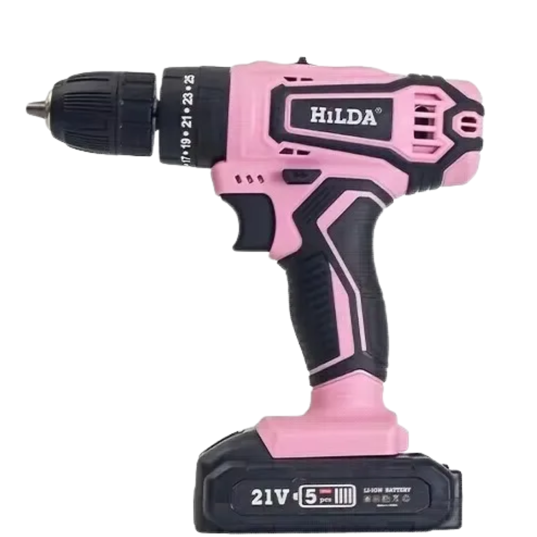 HILDA XTE018 21V Cordless Drill 25+1 Torque 2-Speed 1500RPM Keyless Chuck Pinkz