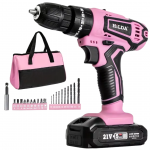 HILDA XTE018 21V Cordless Drill 25+1 Torque 2-Speed 1500RPM Keyless Chuck Pinkz