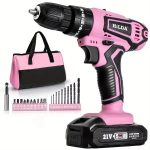 HILDA XTE018 21V Cordless Drill 25+1 Torque 2-Speed 1500RPM Keyless Chuck Pinkz