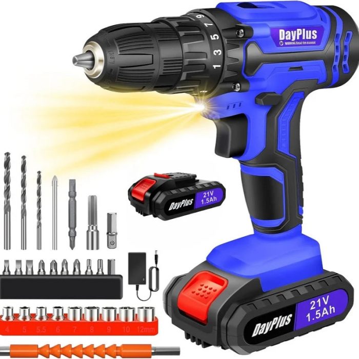 DayPlus 21V Cordless Drill 45Nm Brushless Motor 2-Speed 25+1 Torque with 26PC Kit