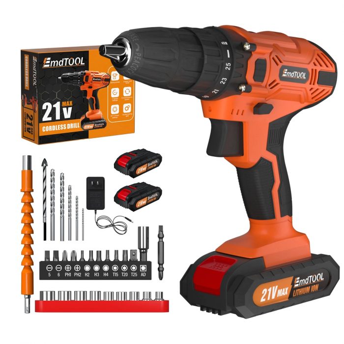 Feytory 21V Cordless Drill 25+1 Torque 2-Speed w/ 2 Batteries & 29PC Kit