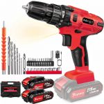 Feytory 21V Cordless Drill 25+1 Torque 2-Speed w/ 2 Batteries & 29PC Kit